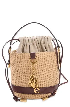 Chlo&eacute; Charms Woven Straw Basket Bag in Crafty Brown at Nordstrom