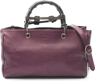Gucci Pre-owned Handbags, female, Purple, Size: ONE SIZE Pre-owned Vintage Bamboo Handle Leather Satchel