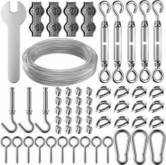 OEM Kit De Alambre De Acero Inoxidable Para Colgar De 30 M, Alambre De Acero Inoxidable Revestido De 2 Mm Con Tensor Y Gancho Para Colgar Luces, Plantas T