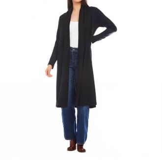 Karen Kane Belita Faux Leather Patch Cardigan In Black