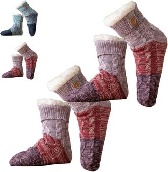 Generic Knitted Ultra-thick Slipper Home Socks - Cozy Warm Fuzzy Winter Slippers Socks (One Size Fits Most, Non-Slip Grip Bottom) (2B)