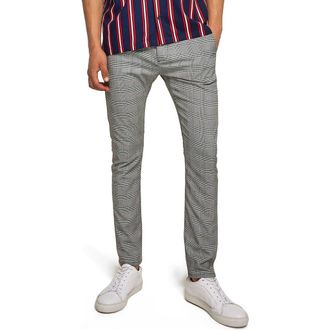 Topman Check Stretch Skinny Fit Trousers in Black Multi at Nordstrom, Size 32 X 32