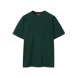 Gucci T-Shirts, male, Green, Size: S Cotton Jersey T-shirt with Embroidery