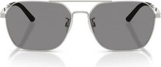 Oliver Peoples 58mm Roger Federer R-17 Polarized Square Sunglasses in Silver /Iron Wash To Dark at Nordstrom