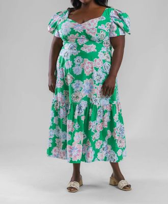 Tanya Taylor Danielle Dress - Plus In Chalk Floral Kelly Green