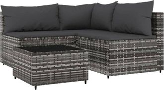 vidaXL Set De Muebles De Jard&iacute;n 4 Pzas Y Cojines Rat&aacute;n Sint&eacute;tico Gris Vidaxl