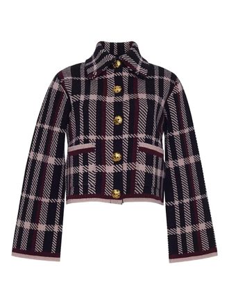 Cara Cara Delilah plaid-check cardigan - women - Merino - L - Blue