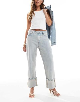 Calvin Klein Jeans Jeans vestibilità comoda lavaggio candeggiato con risvolto-Bianco