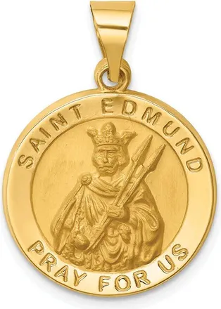 Diamond2Deal 14k Yellow Gold and Satin Hollow Round St. Edmund Medal Pendant