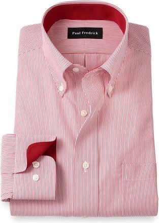 Paul Fredrick Slim Fit Non-iron Cotton Stripe Dress Shirt With Contrast Trim