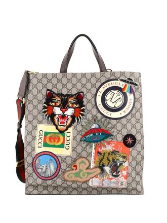 Gucci Courrier Convertible Soft Open GG Coated Canvas with Applique North South tote bag - Brown