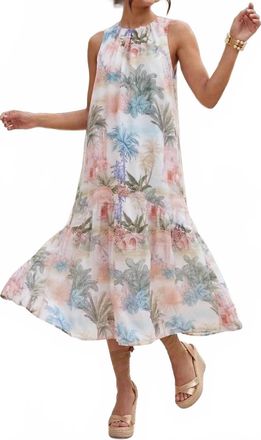 Entro Island Escape Halter Self-Tie Neckline Midi Dress In Off-White