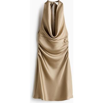 H&M Halterneck Satin Dress in Beige at Nordstrom, Size X-Small