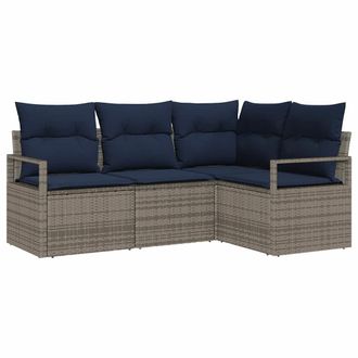 vidaXL Juego De Sof&aacute; Con Coj&iacute;n 4 Pcs Gris Rat&aacute;n Sint&eacute;tico Vidaxl