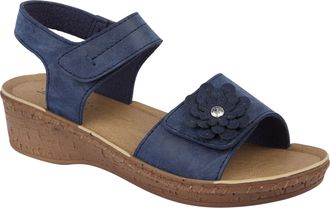 Jo & Joe Ladies Comfort Floral Detail Double Strap Touch Close Fastening Wedge Sandals (Navy, UK Footwear Size System, Adult, Women, Numeric, Medium, 4)