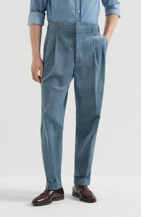 Brunello Cucinelli Denim-effect cotton velvet trousers with double pleats in Cerulean at Nordstrom, Size 52