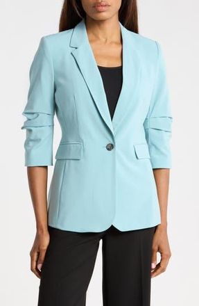 DKNY Ruched Sleeve Blazer in Cameo Blue at Nordstrom Rack, Size 16