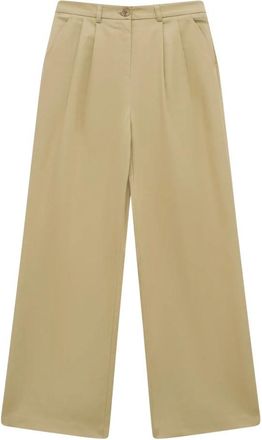 Bugatti Straight Pleated Broeken - Dames - Wijde Broeken - Beige - M - Katoen - Broeken