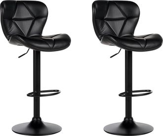 Beliani Conjunto De 2 Sillas De Bar Cocina Modernos De Altura Ajustable Tapizado Piel Sint&eacute;tica Negro Valetta Ii