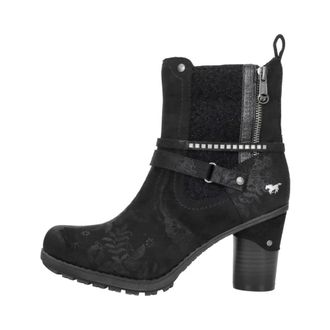 Mustang Enkellaarsjes Hak - Dames - Laarzen met Hak - Zwart - 39 EU - Leer - Schoenen