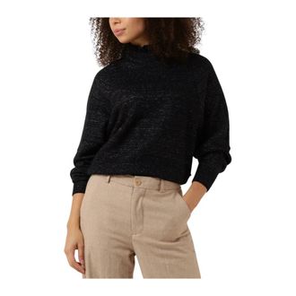 Scotch & Soda Dames Truien & vesten Ruffled High-neck Lurex Pullover - Dames - Ronde hals truien - Zwart - L - Truien & Vesten