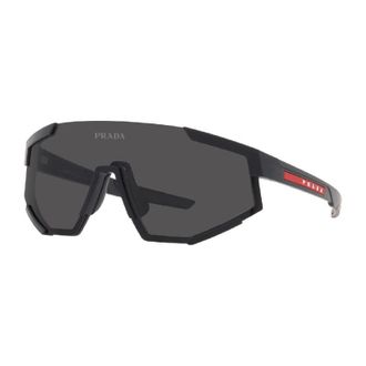 Prada Sunglasses Shield Rimless, Black Rubber Frame And Dark Grey Lens Ps04Wsdg006F