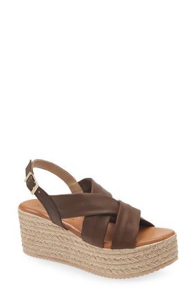 Cordani Bennie Slingback Espadrille Platform Wedge Sandal in Brown Leather at Nordstrom, Size 8.5Us