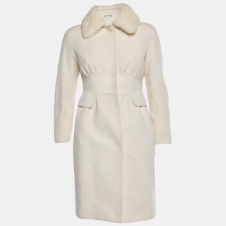 Max Mara Ivory Mink Collar Felt Coat