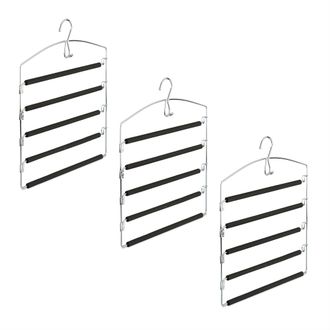 Relaxdays Percha M&uacute;ltiple De Metal, Pantalones Y Faldas, Antideslizante, Pack 3, Hxlxp: 44, 5 X 37 X 2,7 Cm, Plata/negro - Relaxdays