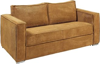 Vente-Unique Sof&aacute; cama de 3 plazas de apertura r&aacute;pida de pana amarillo mostaza - Camas de l&aacute;minas anchas de 140 cm - Colch&oacute;n de 14 cm LORETO