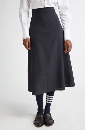 Thom Browne Wool Blend A-Line Midi Skirt in Black at Nordstrom, Size 0 Us