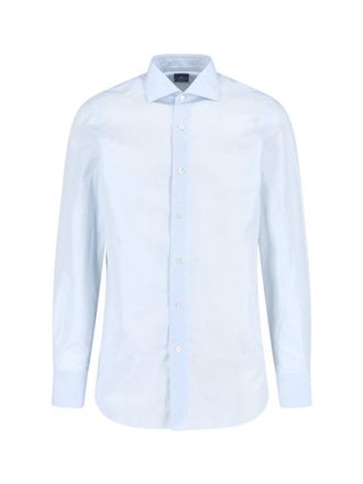 Finamore Milano Shirt, In Light Blue Cotton, Classic Collar
