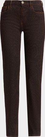 Etro Paisley-Print Denim Straight-Leg Jeans