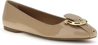 Ferragamo Womens Beige Calf Leather Bos Taurus Ballet Flats