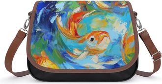 Generic Gold And Fish Goldfishes Leather Crossbody Bags for Women Messenger Handbag Purse Shoulder Bag