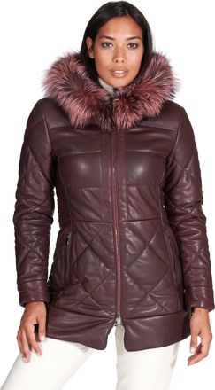 D'Arienzo Piumino in pelle naturale bordeaux con cappuccio bordato pelliccia DArienzo, Seleziona Taglia S, Colore Vinaccio