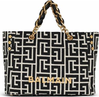 Balmain 1945 Soft Pb-Monogrammed Jacquard Canvas Tote Bag in Black at Nordstrom