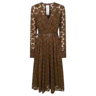 Max Mara Midi Dresses, female, Brown, Size: M Agrum Abito in Pizzo Maniche Lunghe Scollo V