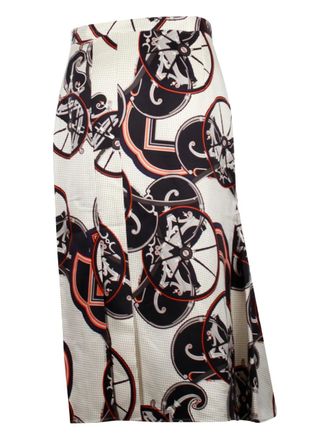 Hermès wheel-print midi skirt - women - Silk - 36 - White