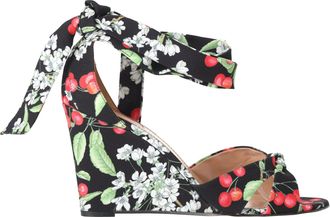 Aquazzura Cherry-Print Self-Tie Wedge Sandals in Multicolor Viscose