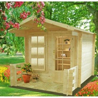 Shires Maulden with veranda Log Cabin Home Office Garden Room Approx 8x8 ft in Light Tan