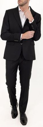PinoPorte Solid Stretch Wool Suit in Black at Nordstrom Rack, Size 44