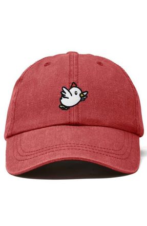 Dalix Chicken Embroidered Cotton Cap in Washed Red at Nordstrom