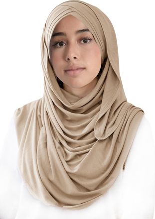 Lina & Lily Criss Cross Tie Back Full Coverage Instant Hijab, Modal Jersey Muslim Womens Head Scarf Wrap (Beige)
