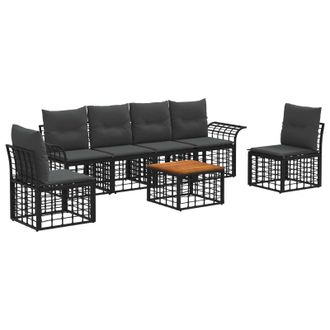 vidaXL Conjunto De Sof&aacute;s De Exterior 7 Pcs Negro Y Gris Oscuro Vidaxl
