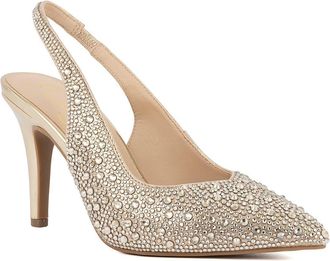 SUGAR Womens Rhinestone Slingback Heels - Sparkly Pointed Toe Stiletto Pumps for Wedding, Party, Evening & Formal Dress Shoes, Gold, 5.5 UK