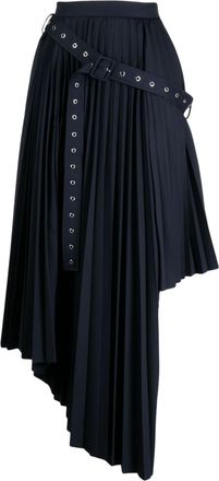 Rokh belt-detail asymmetric pleated skirt - women - Cotton - 34 - Blue