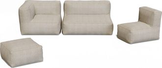 Vente-Unique Sal&oacute;n de jard&iacute;n en tela boucl&eacute; 5 plazas: 1 sof&aacute;, 1 sill&oacute;n, 1 rinconera y 1 puf - Beige - NOUMARA de MYLIA