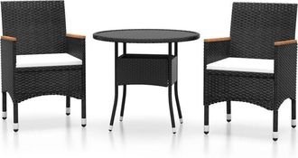 vidaXL Juego De Comedor Para Jard&iacute;n 3 Piezas Rat&aacute;n Sint&eacute;tico Negro Vidaxl