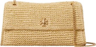 Tory Burch Kira Turnlock Woven Shoulder Bag - Dames - Schoudertassen - Beige - ONE Size - Katoen - Tassen